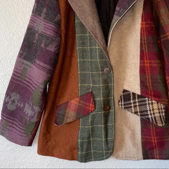 Sacred Threads Wool Blazer Patchwork Plaid Womens Size Small / Medium - Picture 7 of 8